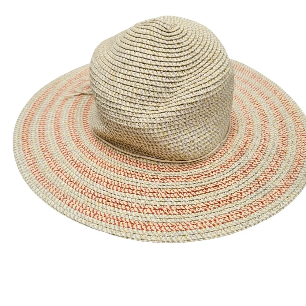 Sunday Afternoons Sun Hat Womens‎ OS Tan Orange Striped Wide Brim UPF 50+ Beach